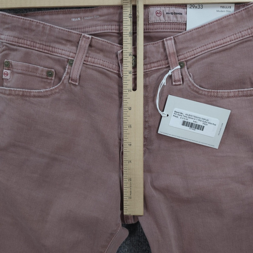 AG Jeans Mens 29x33 Pink Wild Rose Denim Tellis Modern Slim Stretch Casual NEW - Picture 7 of 15